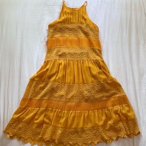 Anthropologie Yellow Midi Textured dress